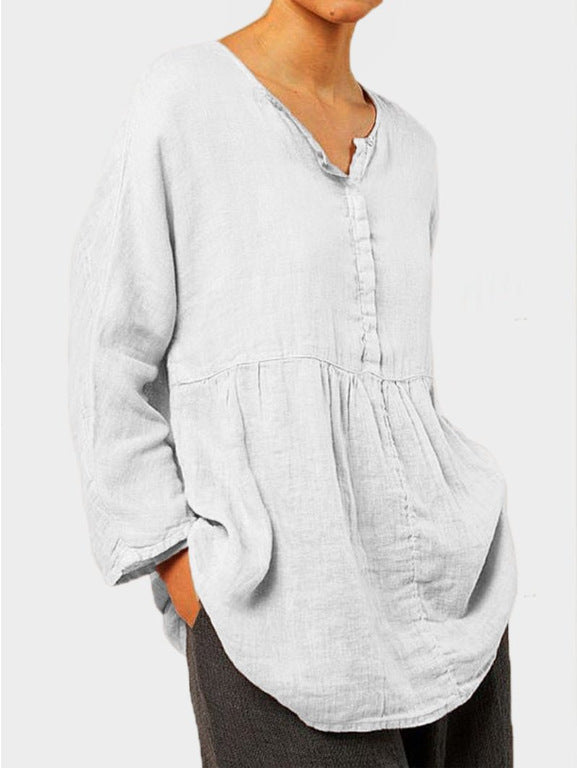 Loose V-neck Long-sleeved Shirt Top