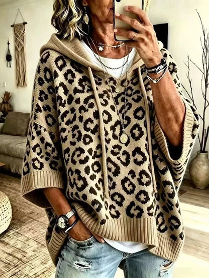 Women's Leopard Print Drawstring Hooded Sweater