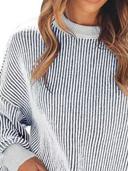 Stripe Dropped Shoulder Sweater for Women Relaxed Chic Knit