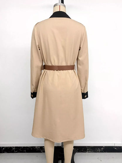 Contrast Lapel Button Front Midi Shirt Dress