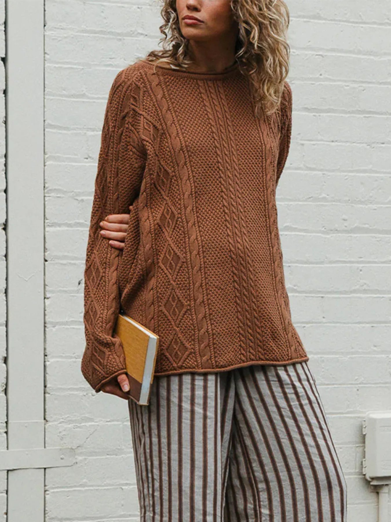 Crew Neck Cable-Knit Sweater