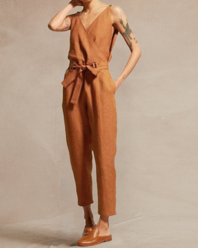 V-neck sleeveless jumpsuit