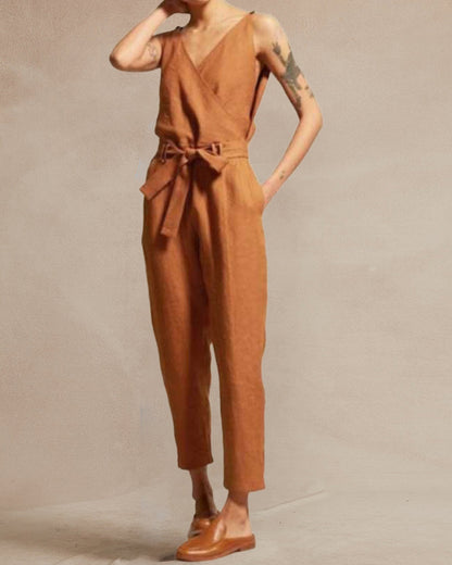 V-neck sleeveless jumpsuit