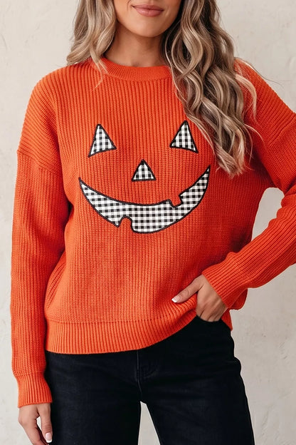 Drop Shoulder Long Sleeve Round Neck Halloween Sweater
