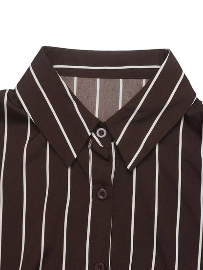 Striped Long Sleeve Belted Shirt Dress
