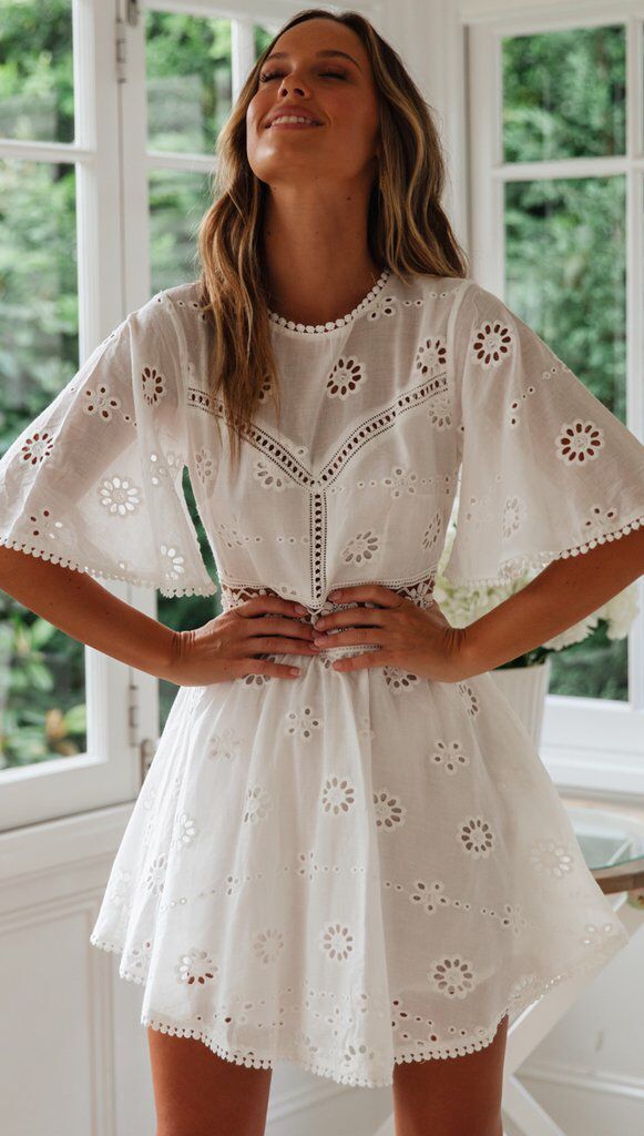 Backless Hollow-out Embroidered Dress