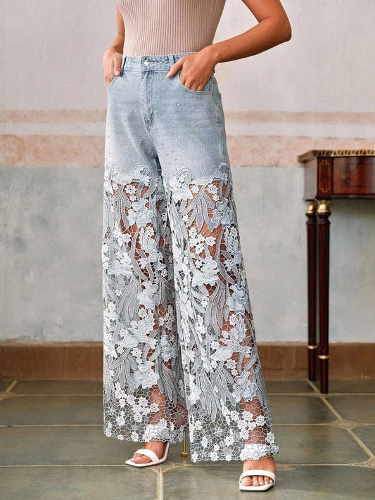 Lace Wide-Leg Jeans