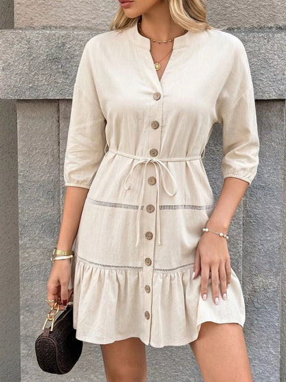 Button-Front Ruffle Hem Mini Dress
