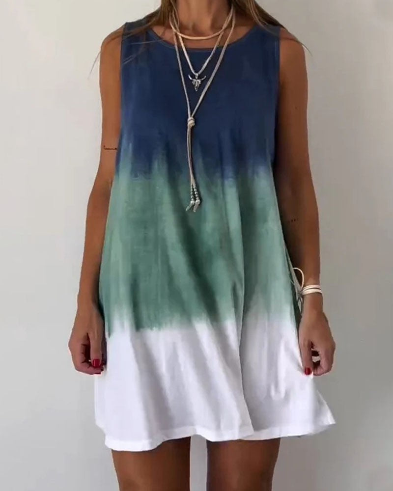 Tie-dye printed sleeveless loose dress