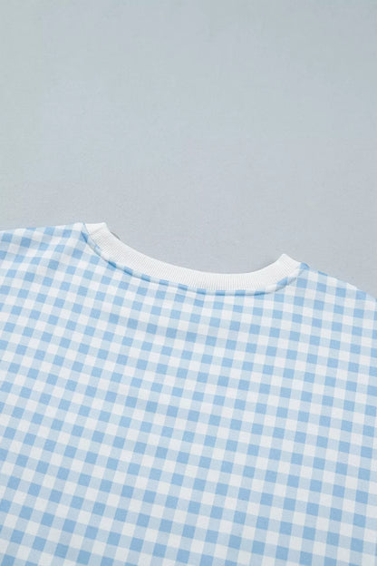 Gingham Long Sleeve Sweatshirt and Shorts Set
