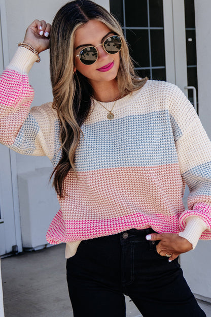 Light Blue Drop Shoulder Round Neck Long Sleeve Pullover Sweater