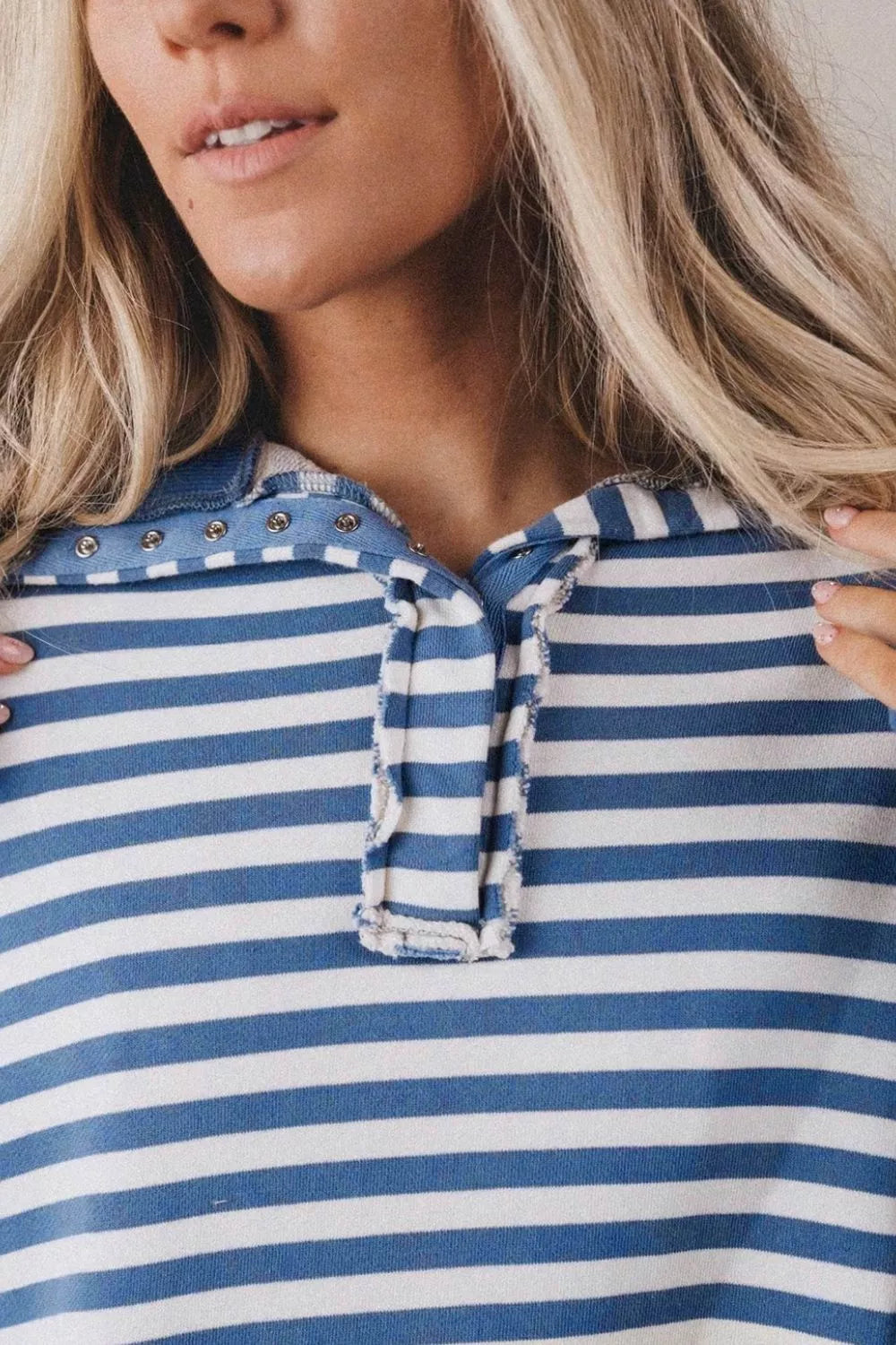 Stripe Color Block Trim Raw Seam Split Hem Loose Sweatshirt