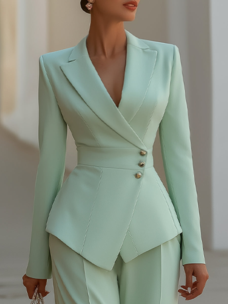 Elegant Tailored Blazer And Straight-Leg Pants Suit Set