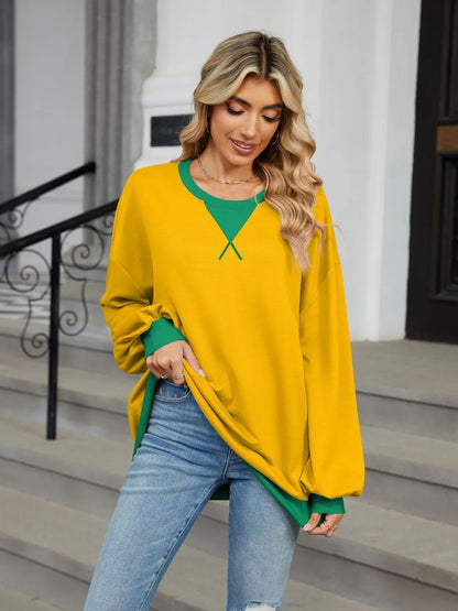 Contrast Round Neck Long Sleeve Sweatshirt