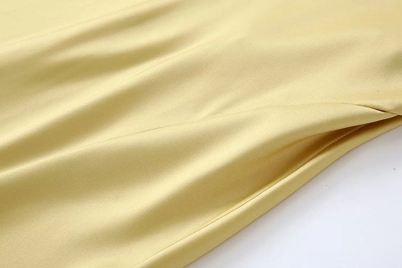 Asymmetrical Yellow Satin Slim-fit Dress