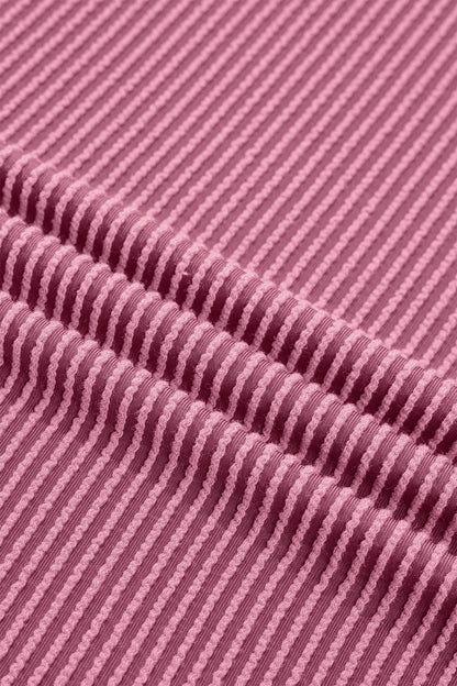 Pitaya Pink Twisted Ribbed Loose Tee Drawstring Elastic Waist 2pcs Short Set