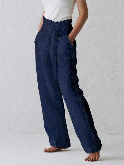 Solid Color High-waist Pleated Casual Pants