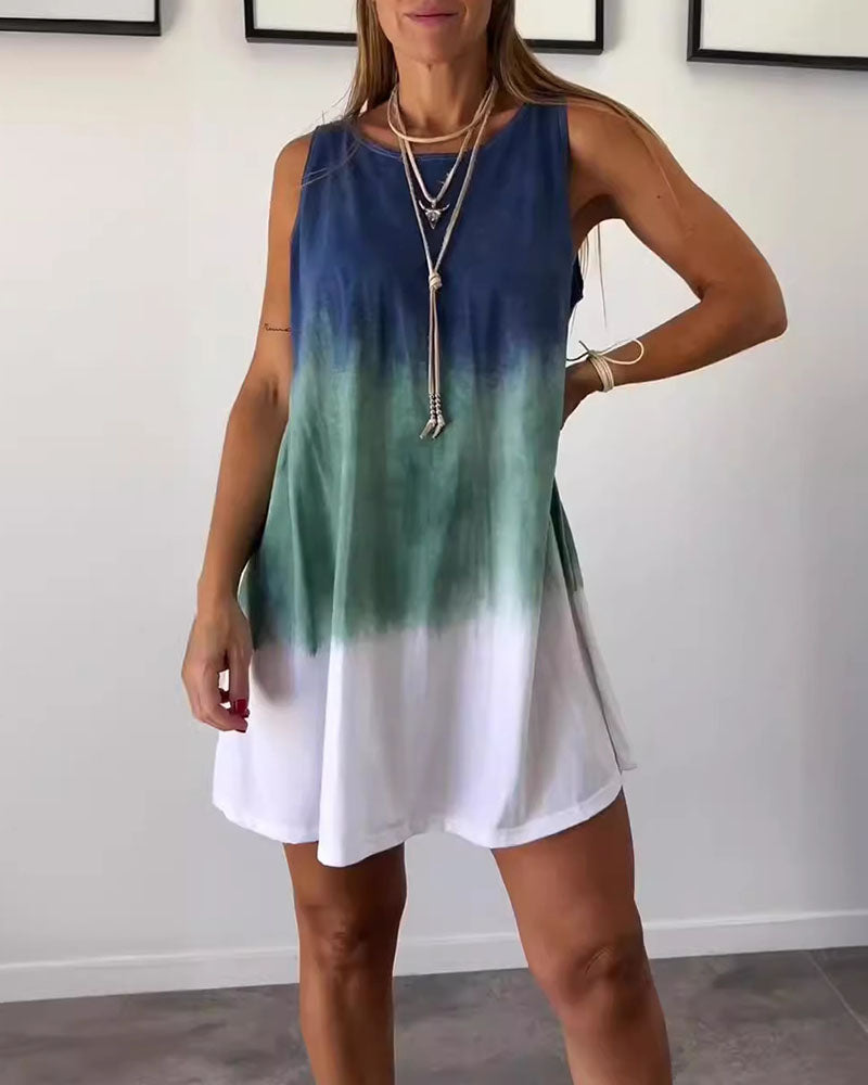 Tie-dye printed sleeveless loose dress