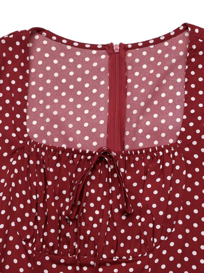 Square Neck Polka Dot Long Sleeve Maxi Dress