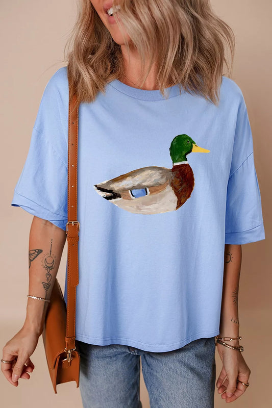 Western Duck Graphic Round Neck Oversized T-Shirt
