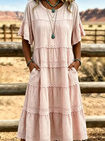 Plus Size Tiered Ruffle Sleeve Midi Dress with Pockets