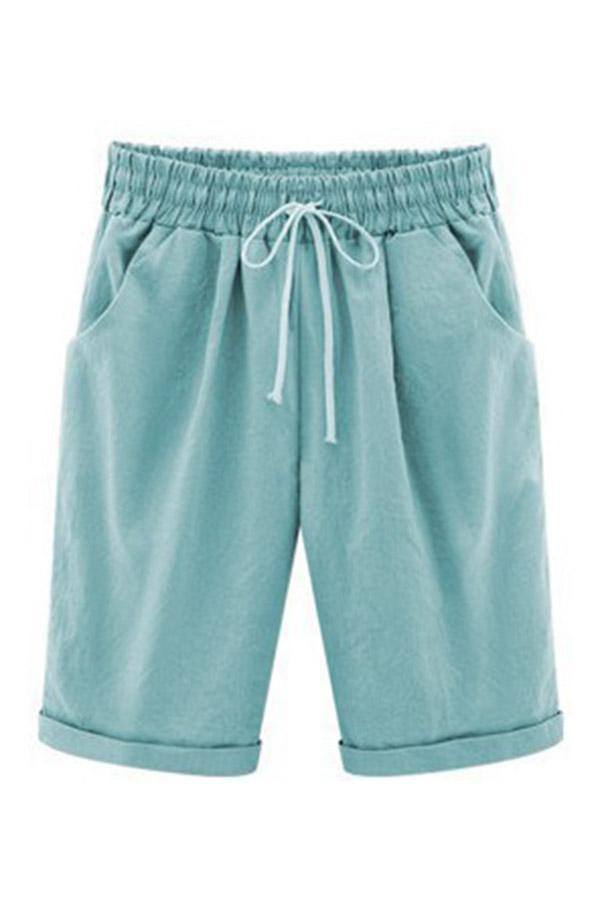 Solid Casual Self-tie Side Pockets Short Pants