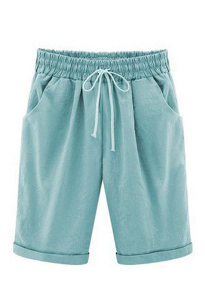 Solid Casual Self-tie Side Pockets Short Pants