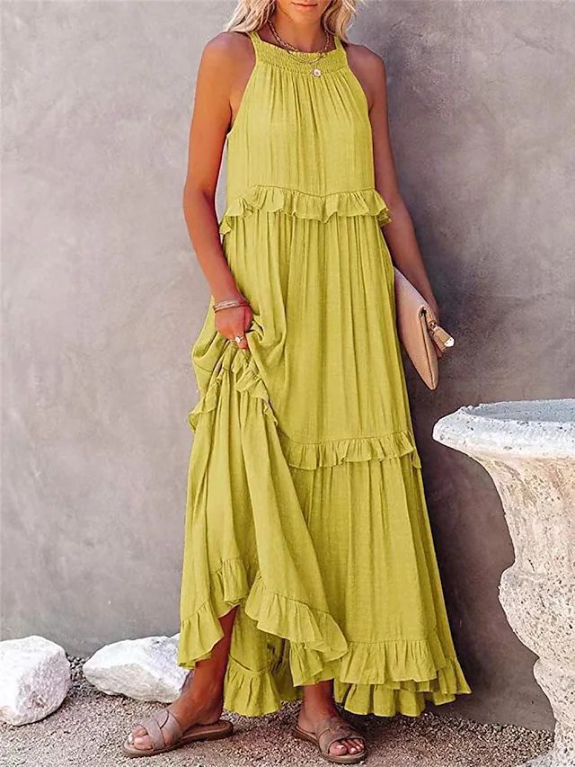 Long Ruffled With Swing Beach Maxi Dress