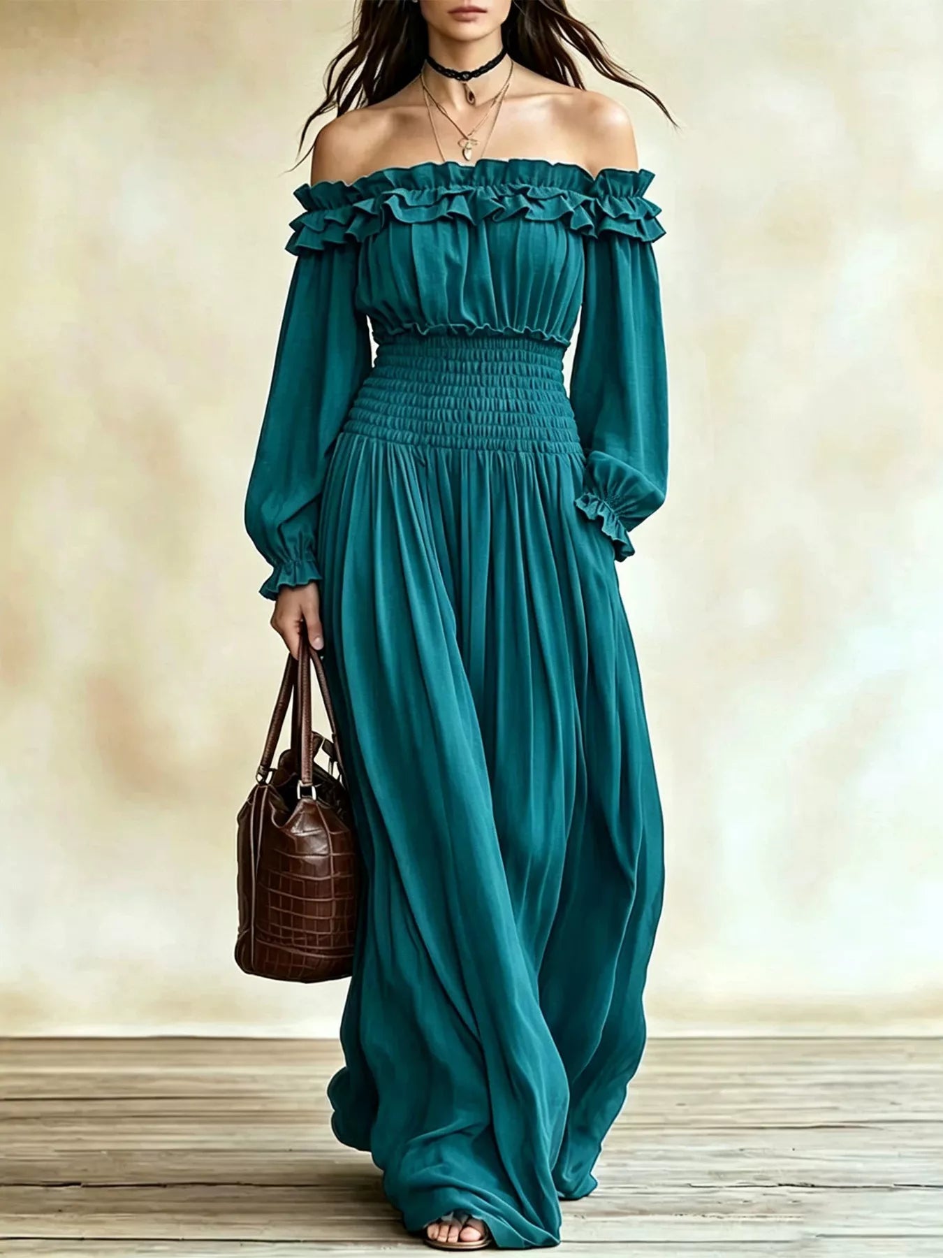 Full Size Off-Shoulder Ruffled Maxi Dress with Smocked Waist Plus Size
