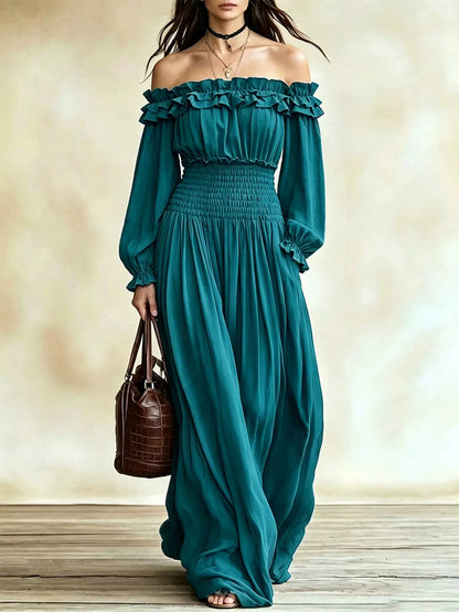 Full Size Off-Shoulder Ruffled Maxi Dress with Smocked Waist Plus Size