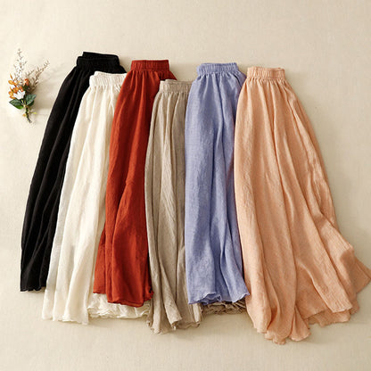 Artistic pleated cotton and linen twill skirt