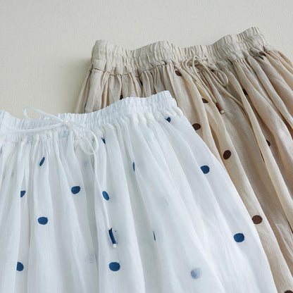 Polka-dot cotton and linen double-layer skirt