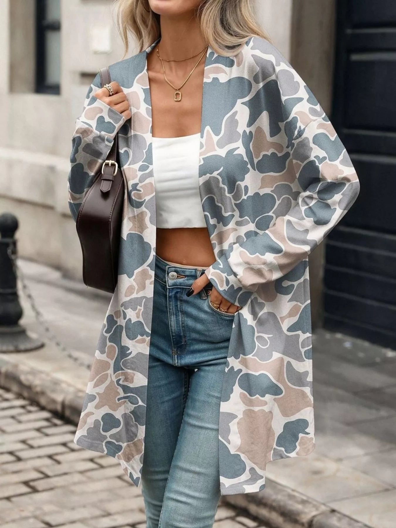 Printed Open Front Cardigan