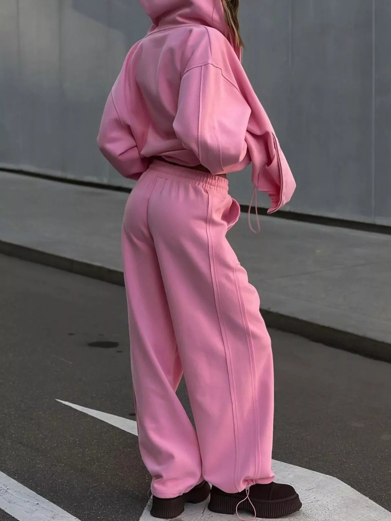 Oversized Zip-Up Hoodie and Wide-Leg Pants Set