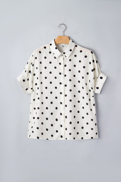 Beige Polka Dot Print Loose Dolman Shirt