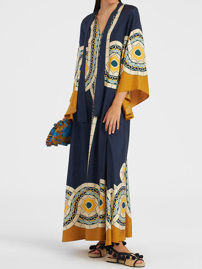 Ethnic Style Printed Stand Collar Dress