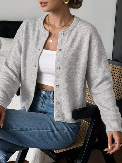 Crew Neck Button-Down Cardigan