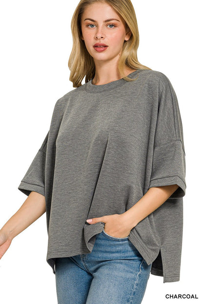 Zenana Full Size Scuba Round Neck Top With Side Slits Plus Size