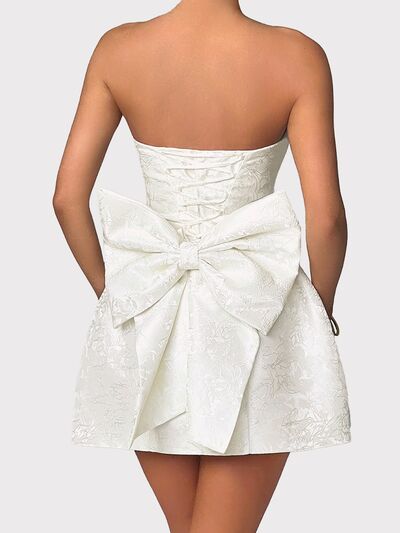 Tina's Lace-Up Sleeveless Satin Mini Dress With Bow