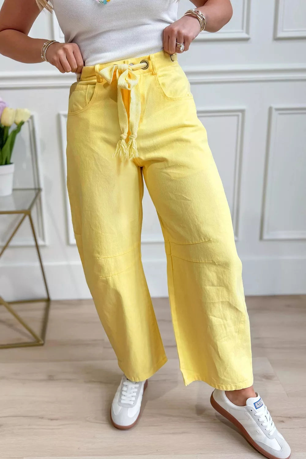 Wide-Leg Drawstring Jeans