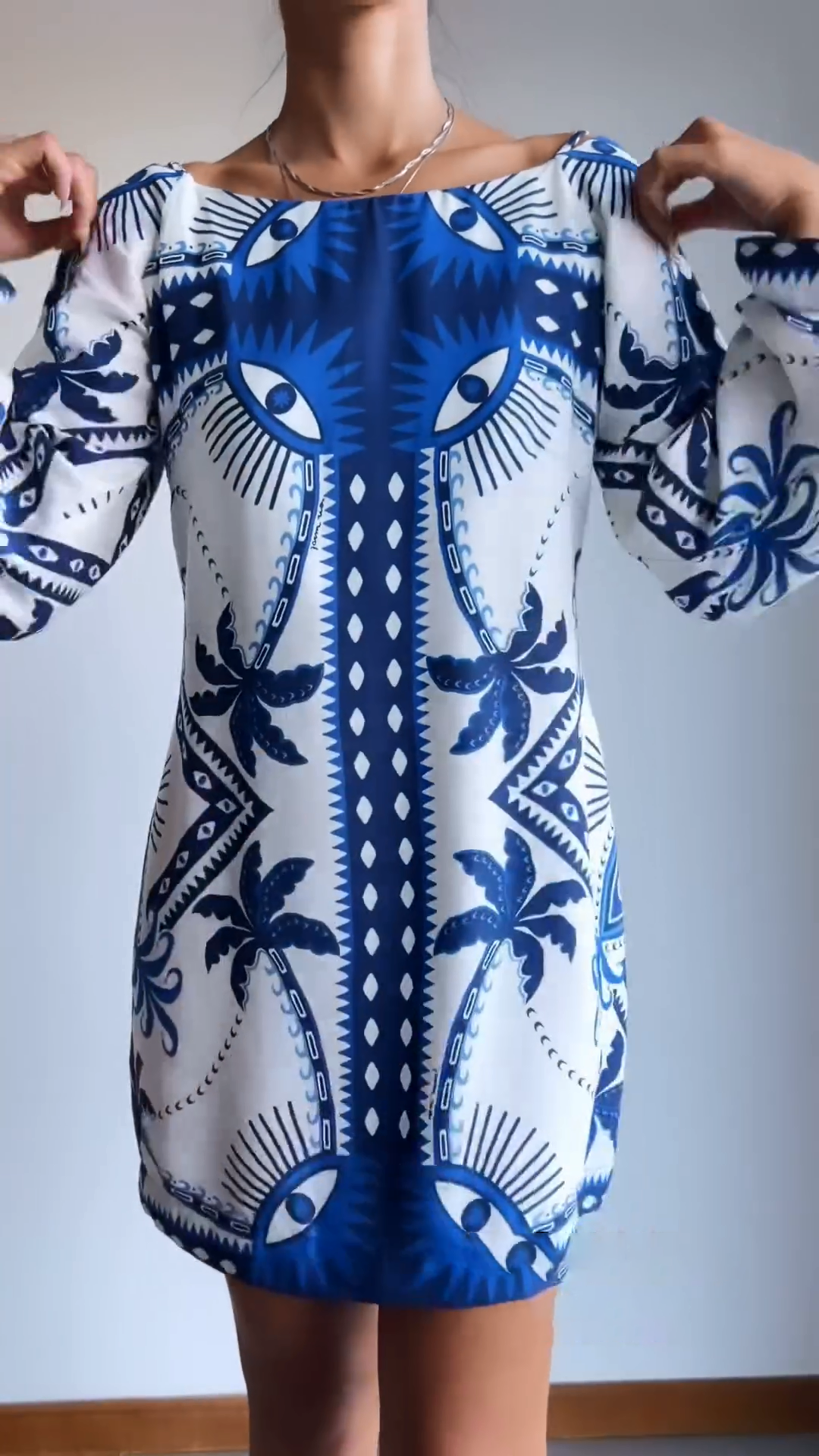 Blue Mysterious Eyes Print Mini Dress