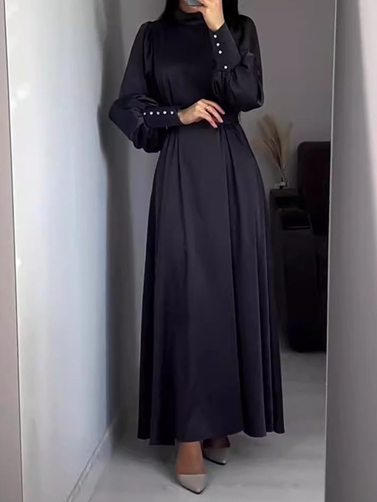 Vintage Belted Long-sleeved Dress