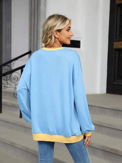 Contrast Round Neck Long Sleeve Sweatshirt