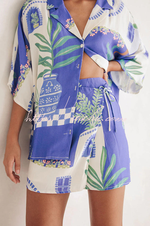 Ensemble chemise ample à imprimé unique et jupe portefeuille à lacets à taille élastique « Balmy Summer Nights »