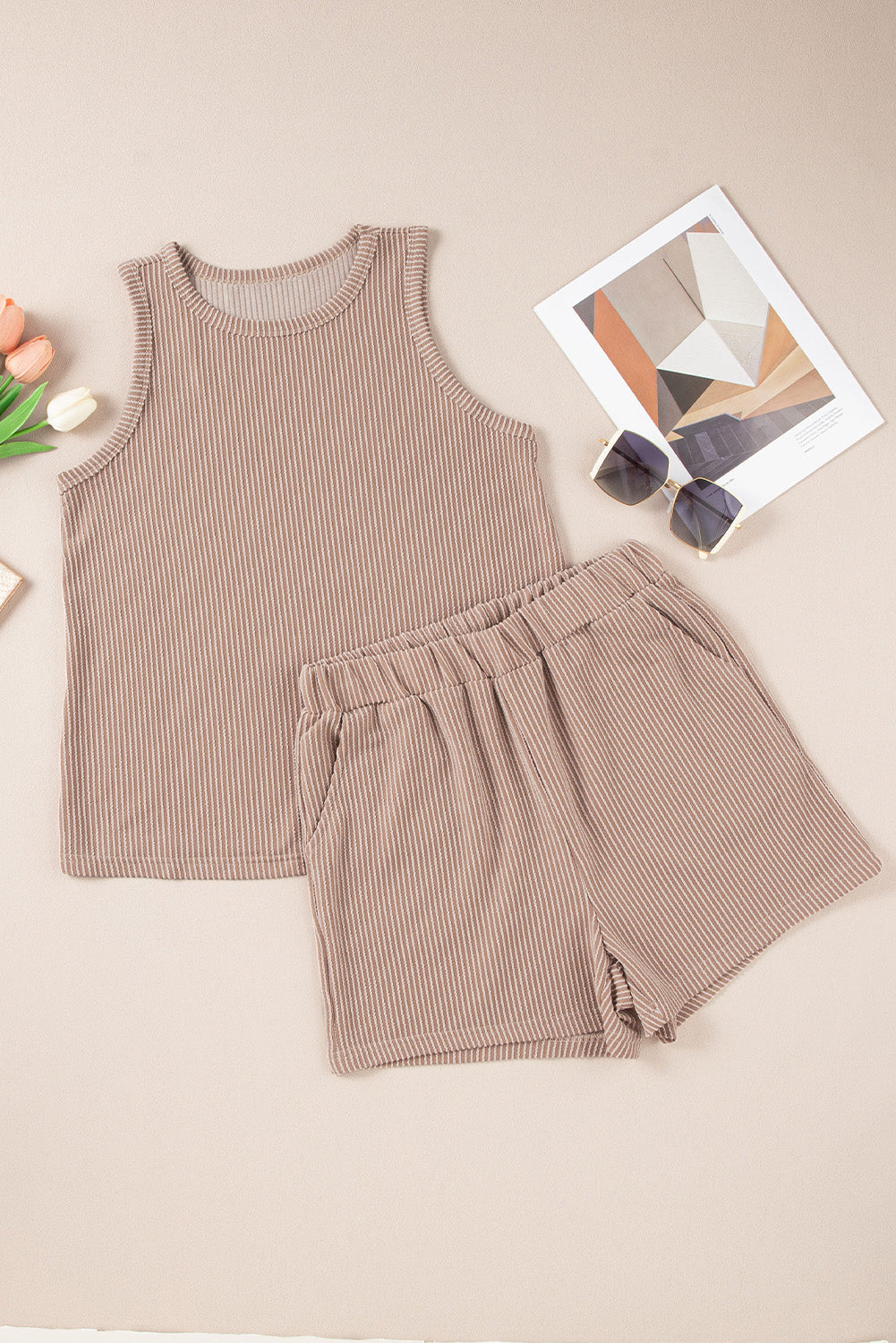 Blue Zone Planet | Textured Round Neck Tank and Shorts Set