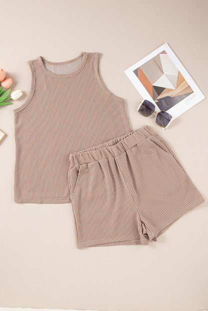 Blue Zone Planet | Textured Round Neck Tank and Shorts Set