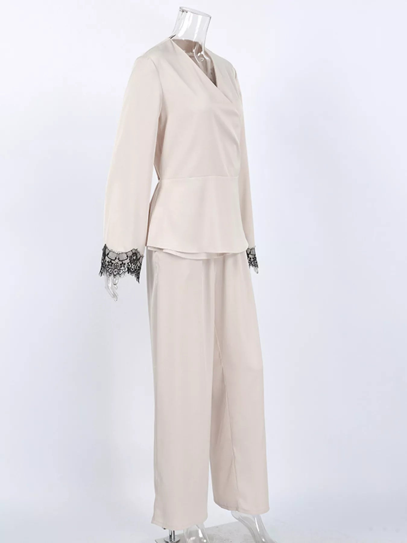 Lace Trim Wrap Top and Pants Set
