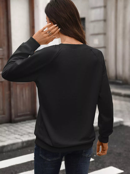 Notched Raglan Sleeve Sweatshirt