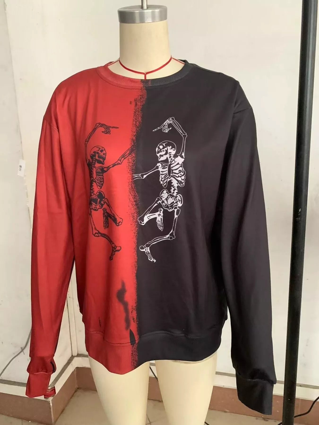 Halloween Skeleton Print Color Block Sweatshirt
