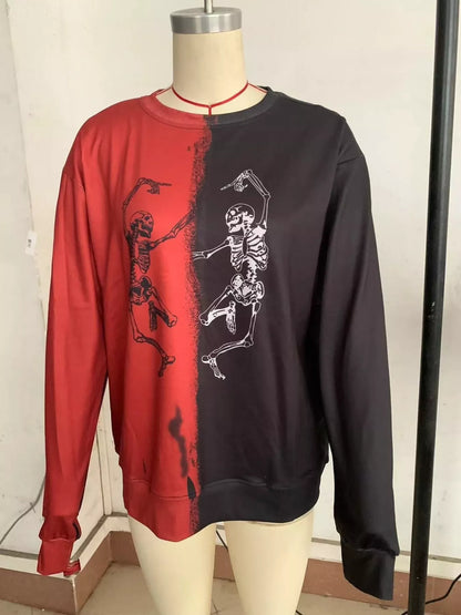 Halloween Skeleton Print Color Block Sweatshirt